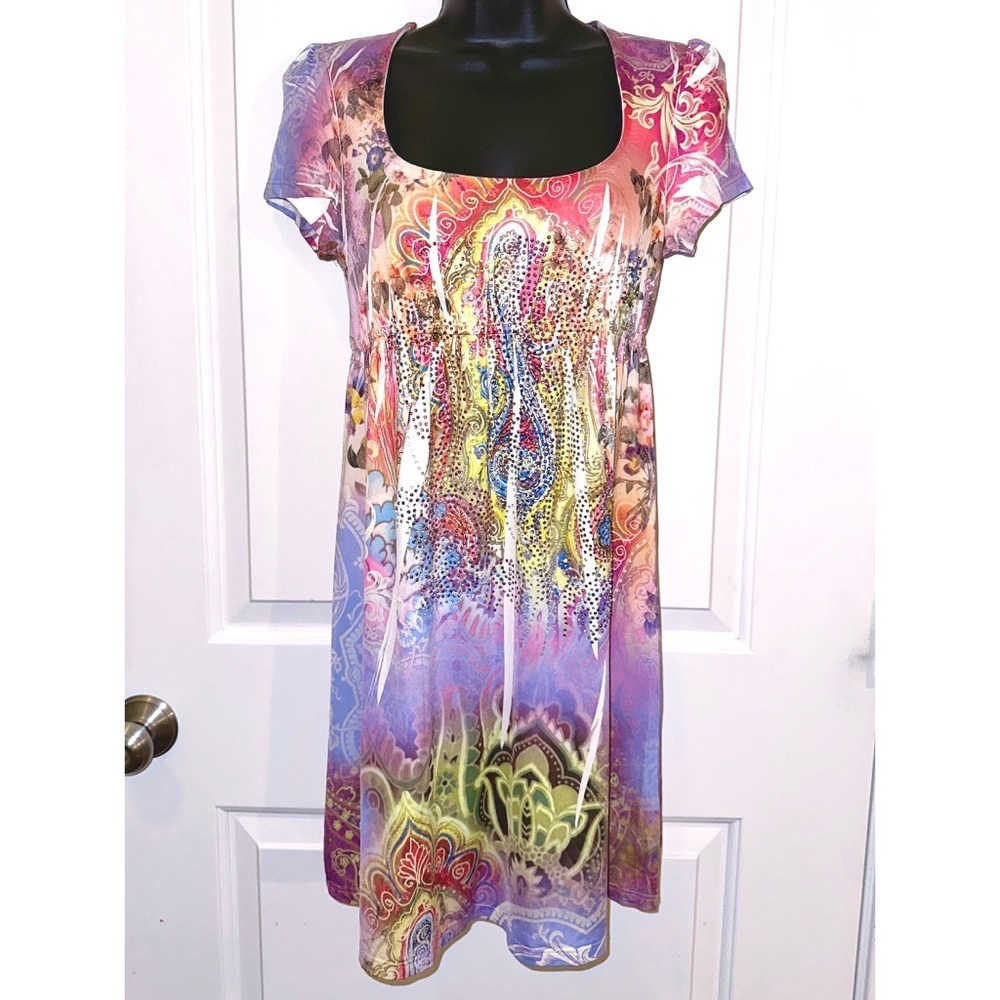 S-Twelve short sleeve dress embellished with rhinestones